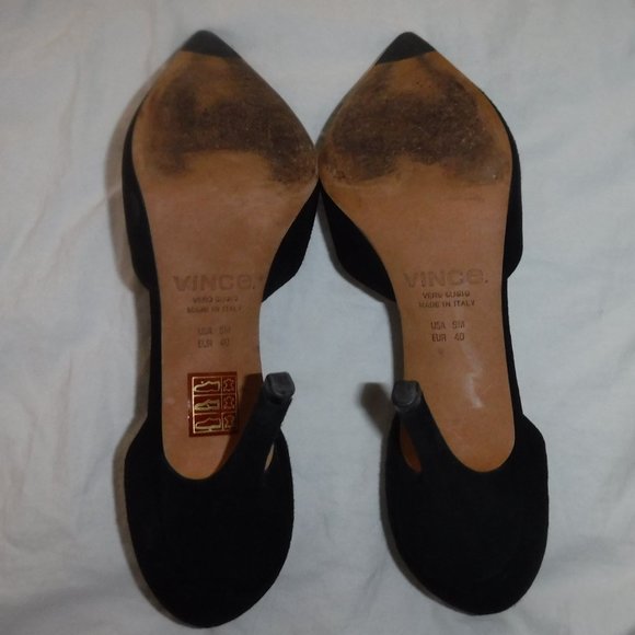 VINCE Celeste Black Suede Leather d'Orsay Pump Heels Size US 9 Euro 40 - Picture 7 of 10